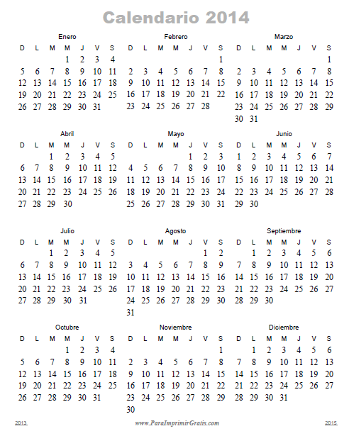 Almanaque 2014 - Para Imprimir Gratis - ParaImprimirGratis.com