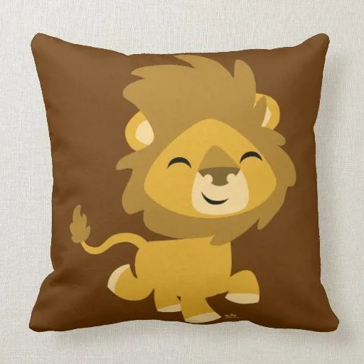 Almohada feliz linda del león del dibujo animado de Zazzle.