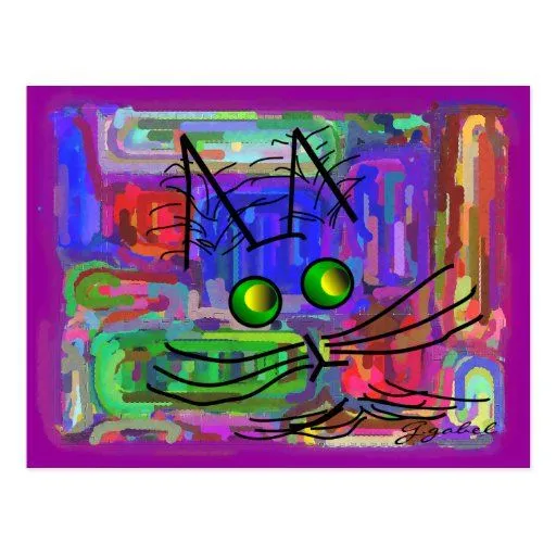 Amantes del gato arte "del gato abstracto curioso" postal | Zazzle