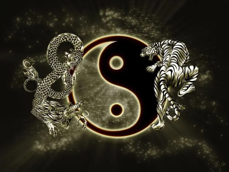 Amazing Yin Yang wallpaper with a dragon and a tiger, named 'The ... Amazing Yin Yang wallpaper with a dragon and a tiger, named 'The ...