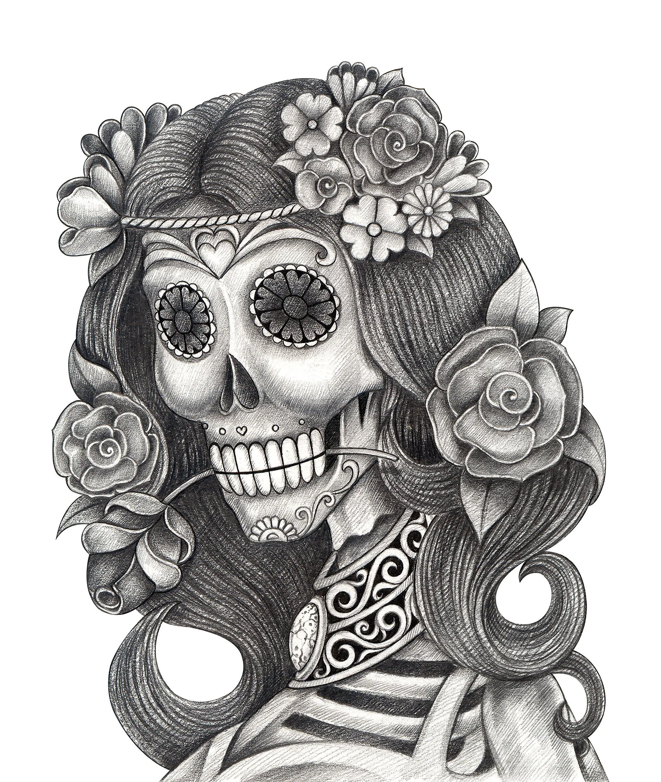 Amazon.com: Dibujo a lápiz Dia de los muertos Mujer con Flor Color De Rosa Corona vinilo calcomanía : Automotriz Amazon.com: Dibujo a lápiz Dia de los muertos Mujer con Flor Color De Rosa Corona vinilo calcomanía : Automotriz