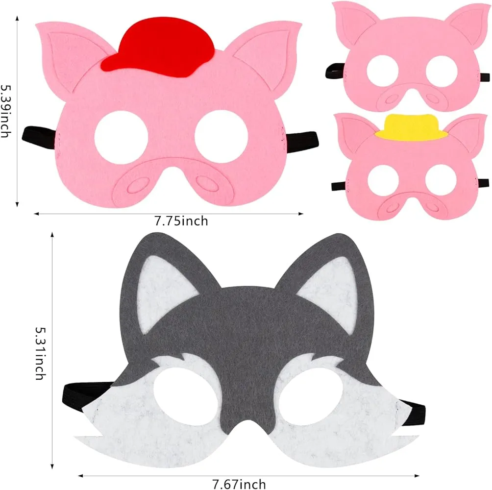 Amazon.com: 4 máscaras de tres cerditos y lobo grande malo, máscara de fieltro de media cara para niños, disfraz de 3 cerditos y lobo para fiestas de disfraces de niños, suministros de Amazon.com: 4 máscaras de tres cerditos y lobo grande malo, máscara de fieltro de media cara para niños, disfraz de 3 cerditos y lobo para fiestas de disfraces de niños, suministros de