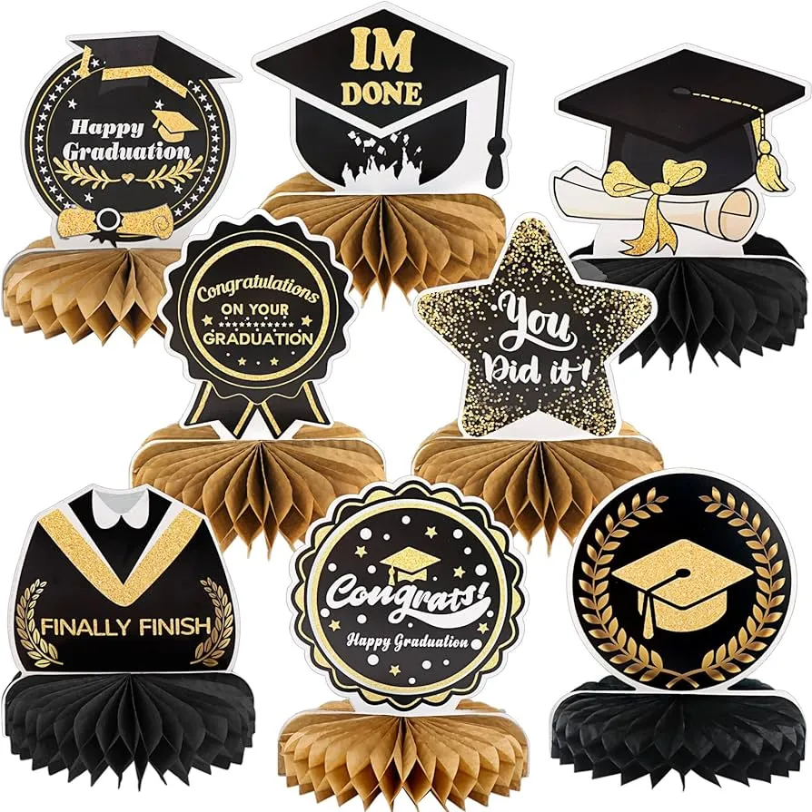 Amazon.com: 8 piezas de decoración de fiesta de graduación 2022 clase de 2022 centros de mesa de panal de abeja 2022 decoración de fiesta de graduación letrero de graduación centro de mesa