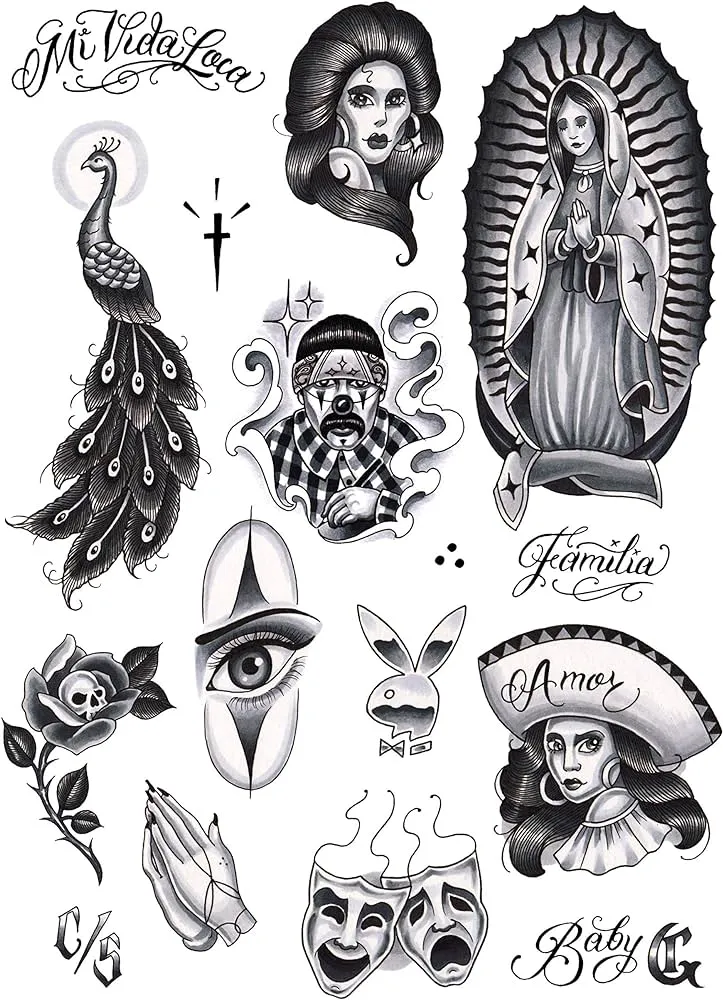 Amazon.com: Tatsy Chicano, juego de tatuajes temporales para hombres y mujeres, tatuajes falsos de temperatura corporal, cultura estilo chicana Gansta Lowrider, diseños realistas únicos : Belleza y Cuidado Personal Amazon.com: Tatsy Chicano, juego de tatuajes temporales para hombres y mujeres, tatuajes falsos de temperatura corporal, cultura estilo chicana Gansta Lowrider, diseños realistas únicos : Belleza y Cuidado Personal