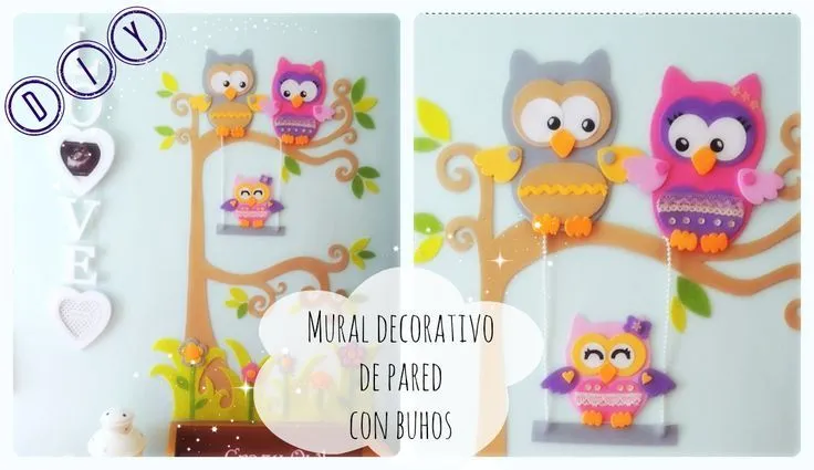 Tutorial DIY - mural decorativo de pared con búhos en goma EVA o ...