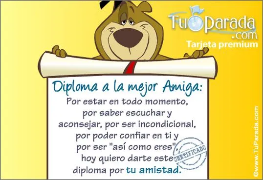 Para la mejor amiga, Diplomas especiales, tarjetas Para la mejor amiga, Diplomas especiales, tarjetas