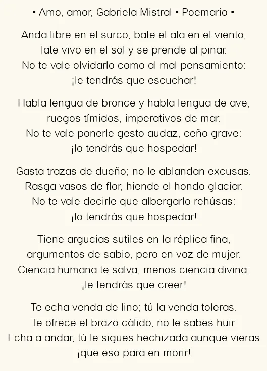 Amo, amor, Gabriela Mistral: Poema original en análisis Amo, amor, Gabriela Mistral: Poema original en análisis