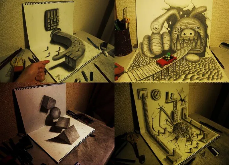 Por Amor al Arte: Asombrosos dibujos en 3D en dos hojas de papel