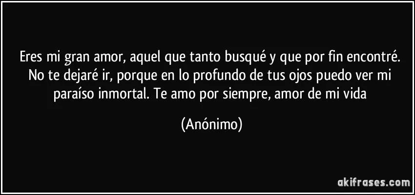 Eres mi gran amor, aquel que tanto busqué y que por fin...
