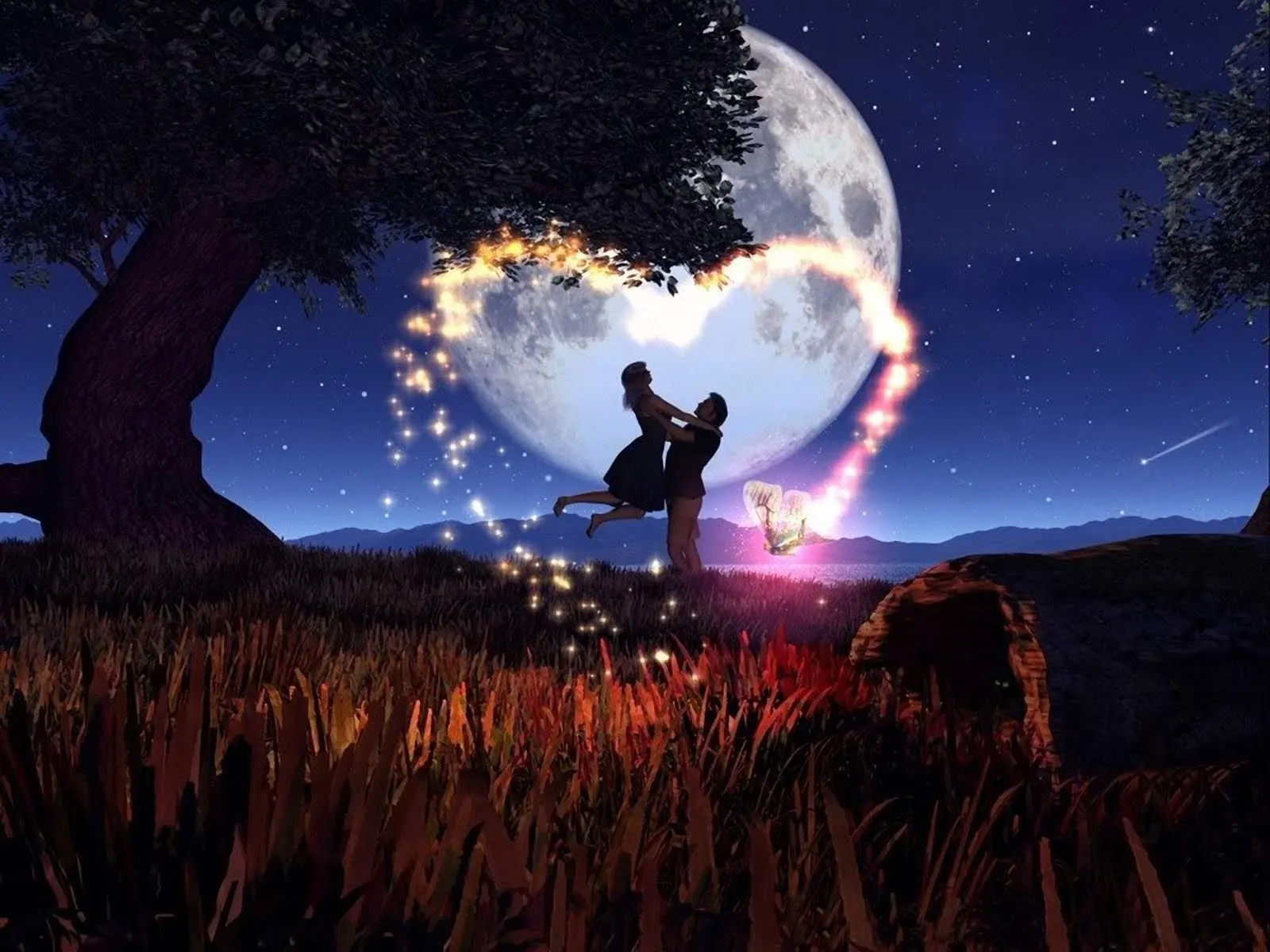 Amor sincero a la luz de la luna - Pareja de enamorados | Banco de ...