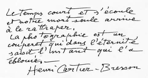 el blog de almu: Preciosa cita manuscrita de Henri Cartier-Bresson