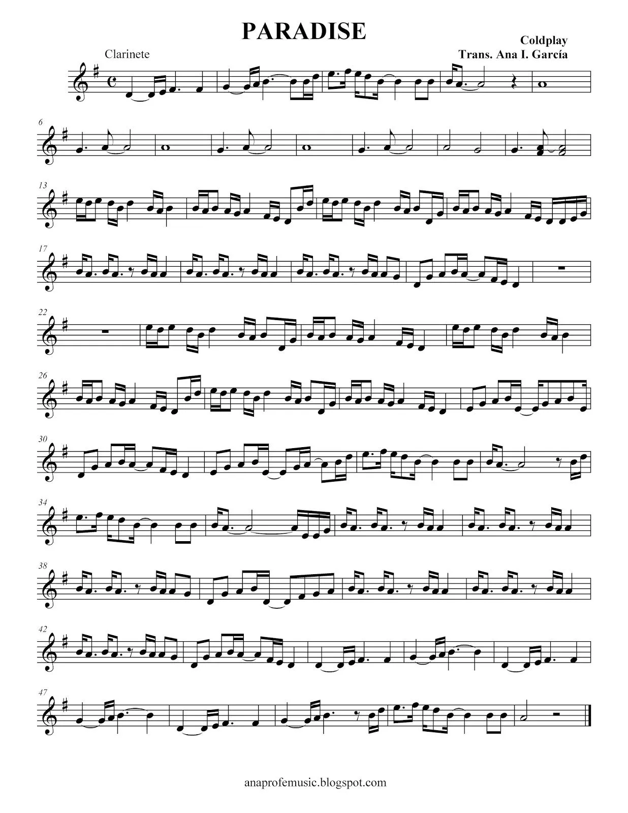 Ana Music: Partitura "Paradise" Colplay. Flauta, clarinete ... Ana Music: Partitura "Paradise" Colplay. Flauta, clarinete ...