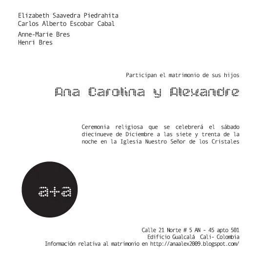 ana.alex: tarjeta paricipación matrimonio Cali ana.alex: tarjeta paricipación matrimonio Cali
