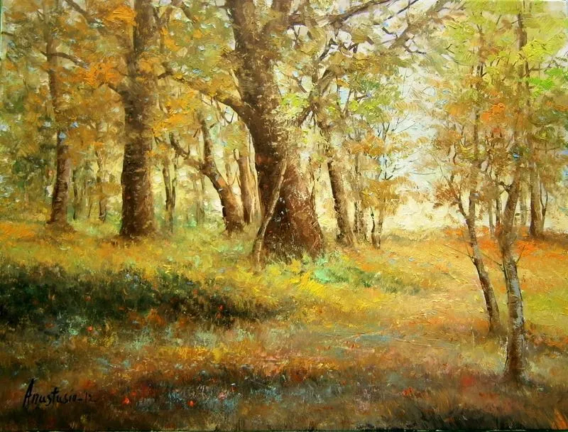 ANASTASIO - PINTURA AL ÓLEO: BOSQUE EN PRIMAVERA ANASTASIO - PINTURA AL ÓLEO: BOSQUE EN PRIMAVERA