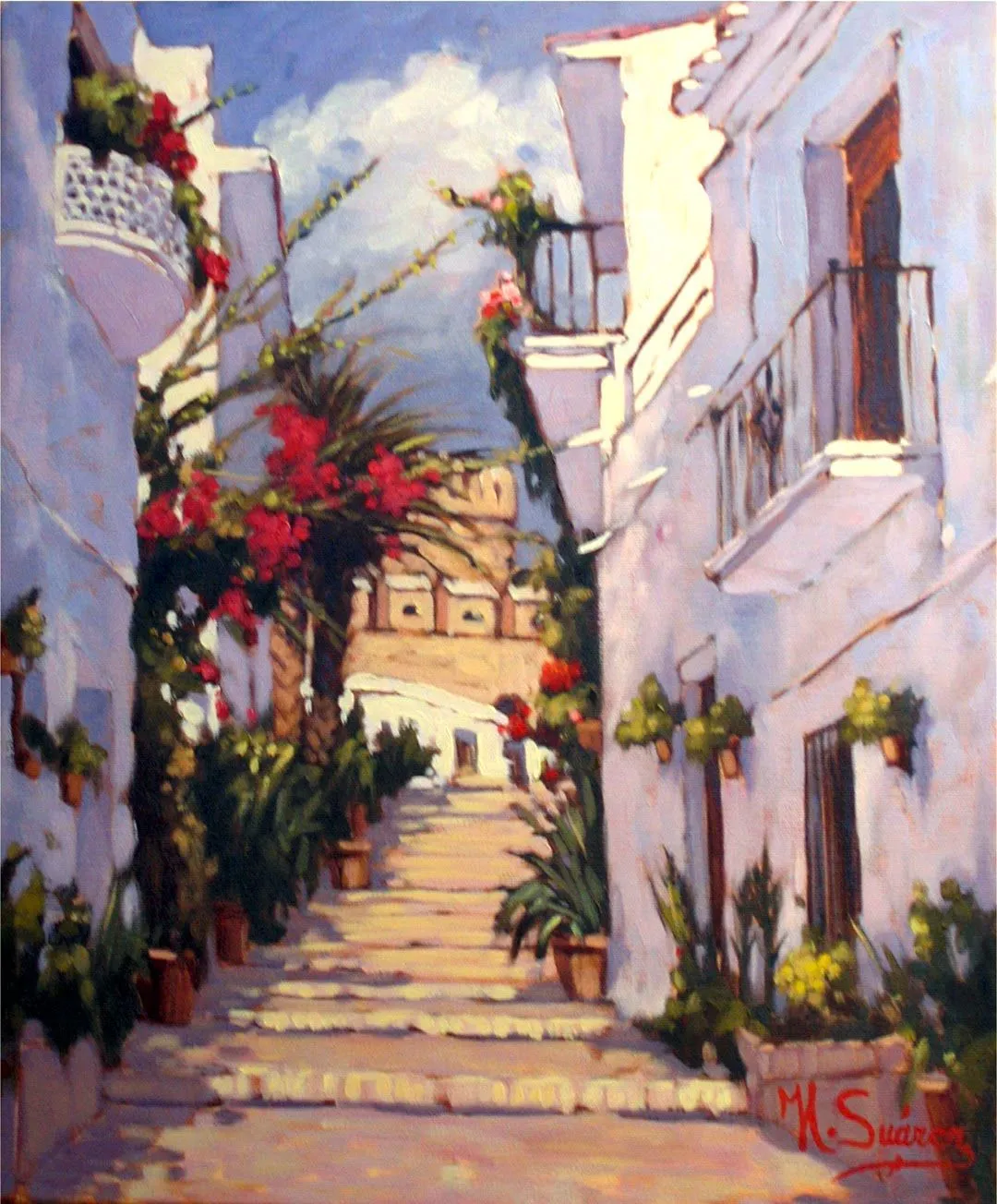  ... : ANDALUCIA-CALLE TIPICA-PAISAJES-PINTURAS-CUADROS-JOSE LUIS SUAREZ