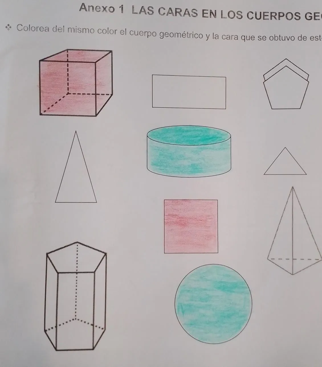 Anexo 1 LAS CARAS EN LOS CUERPOS GEOMÉTRICOS Colorea del mismo color el cuerpo geométrico y la cara que se - Brainly.lat Anexo 1 LAS CARAS EN LOS CUERPOS GEOMÉTRICOS Colorea del mismo color el cuerpo geométrico y la cara que se - Brainly.lat