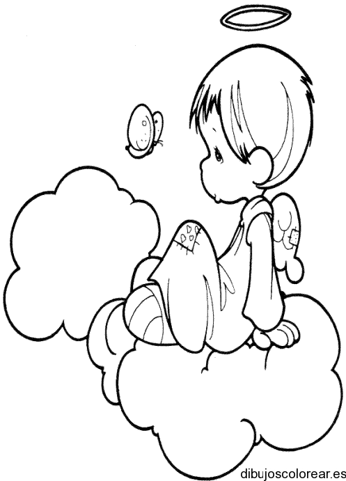 Dibujo de un ángel sentado en una nube | Dibujos para Colorear Dibujo de un ángel sentado en una nube | Dibujos para Colorear