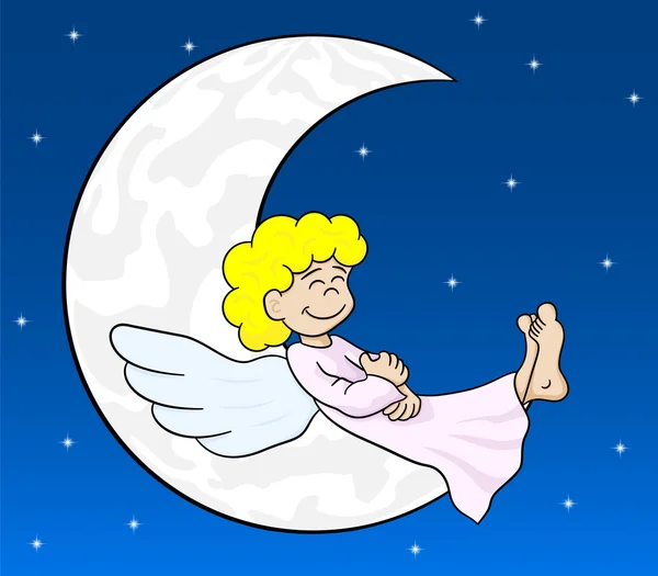 Angel de caricatura durmiendo en la luna — Vector stock ...