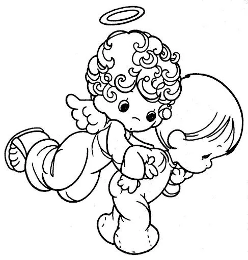 Pinto Dibujos: Angel de la guarda cuidando a niño para colorear