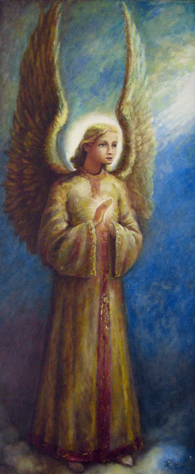 Angel de mi guarda, orando, oleo sobre lienzo, 100 x 40 cm Angel de mi guarda, orando, oleo sobre lienzo, 100 x 40 cm