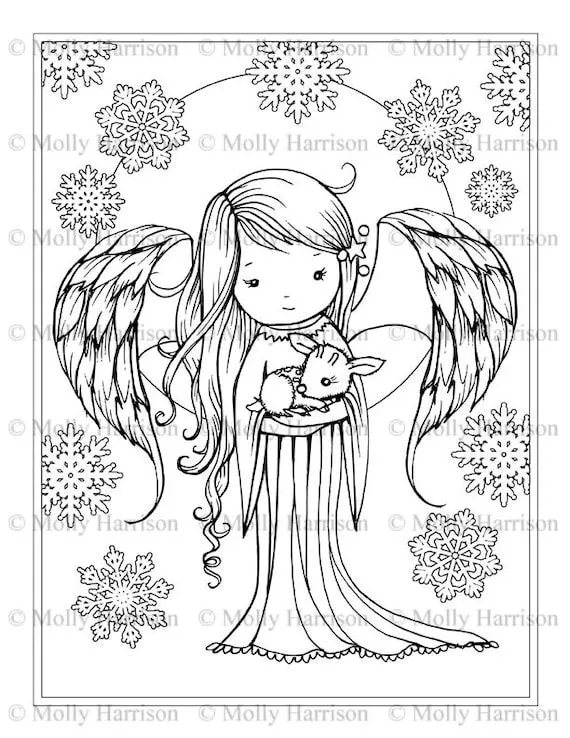 Ángel sosteniendo pequeña página para colorear Fawn - Etsy México Ángel sosteniendo pequeña página para colorear Fawn - Etsy México