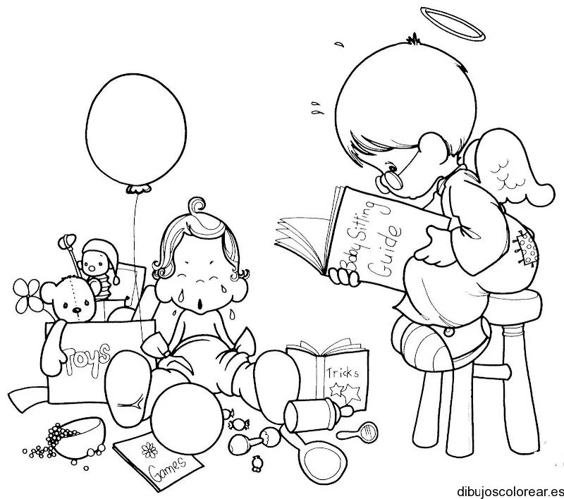 Dibujo de un ángel leyendo | Dibujos para Colorear