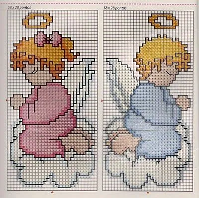 Punto de Cruz GRATIS: Pareja de Angelitos Sencillos Punto de Cruz GRATIS: Pareja de Angelitos Sencillos