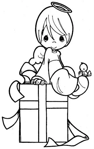 Pinto Dibujos: Angelito sobre regalo de navidad para colorear Pinto Dibujos: Angelito sobre regalo de navidad para colorear
