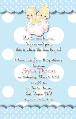 Angels Precious Moments Baby Shower Invitations Blue and Polka Dots Angels Precious Moments Baby Shower Invitations Blue and Polka Dots