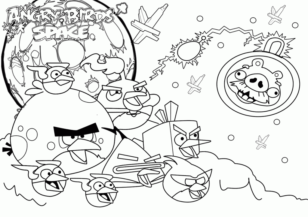Dibujo para colorear de Angry Birds Space : los pájaros atacando a ...