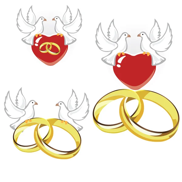 Anillos de boda, corazones y palomas — Vector stock © ElemenTxDD ...