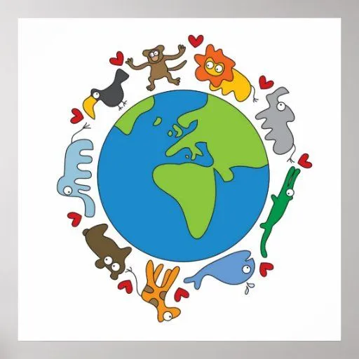 Animales del dibujo animado del poster del mundo de Zazzle.