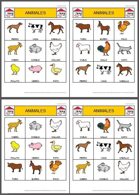DISCRIMINACIÓN FONOLÓGICA Y VOCABULARIO - Bingo de animales ...