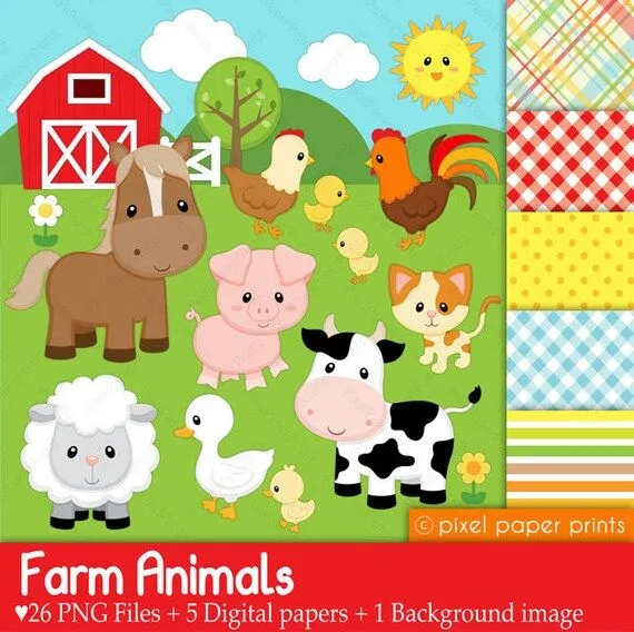 Animales de la Granja Set de Clip Art y por pixelpaperprints