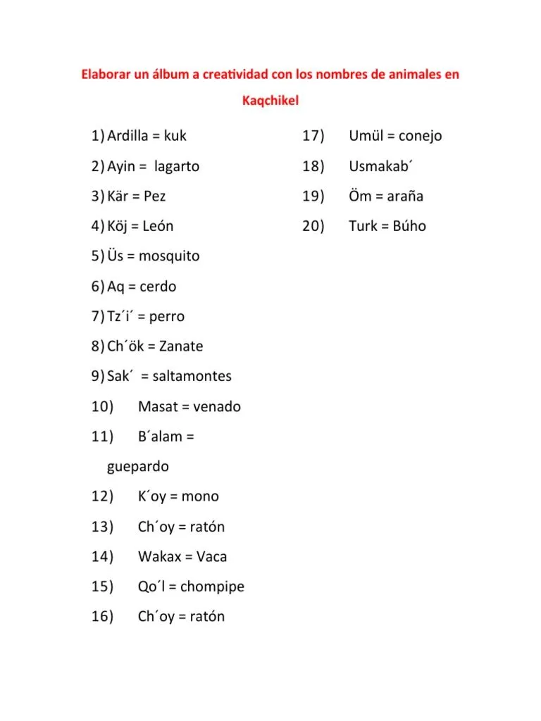 Animales en Kaqchikel | PDF