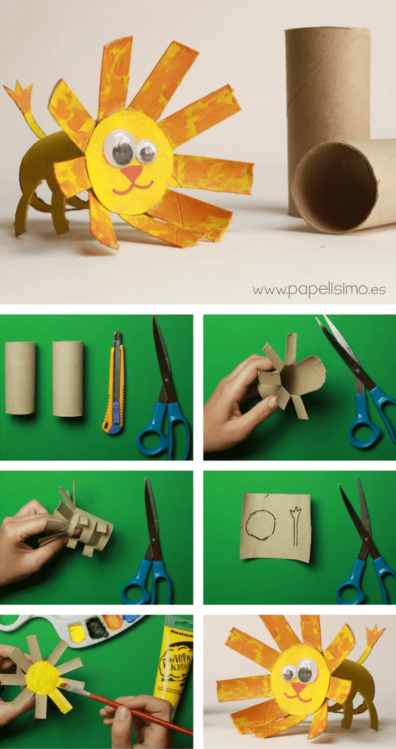 ANIMALES: LEÓN (Manualidades con rollos de papel higiénico) | Papelisimo ANIMALES: LEÓN (Manualidades con rollos de papel higiénico) | Papelisimo