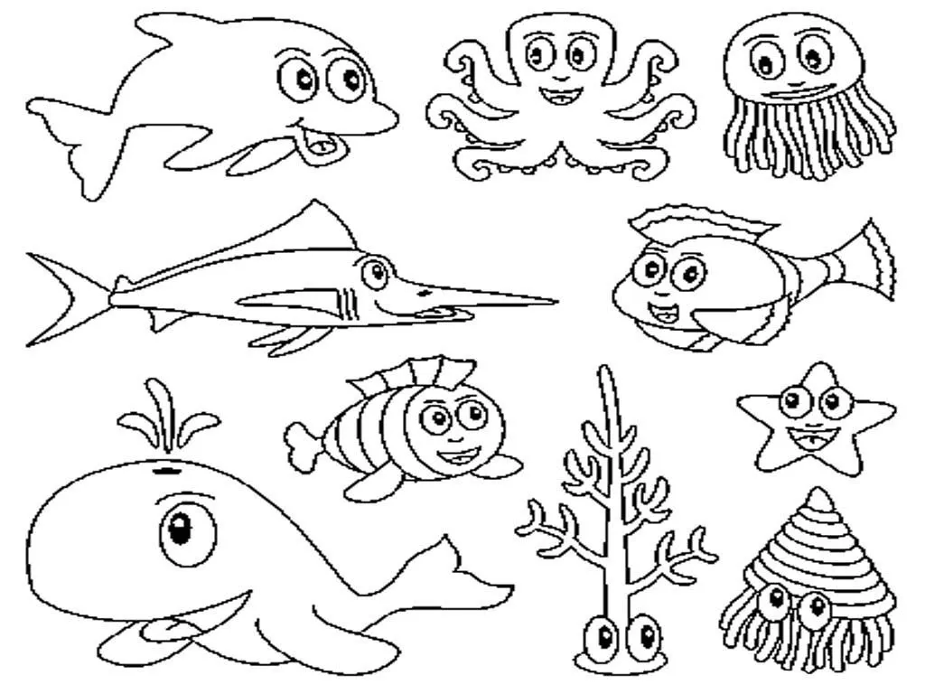 Animales marinos para colorear, pintar e imprimir Animales marinos para colorear, pintar e imprimir