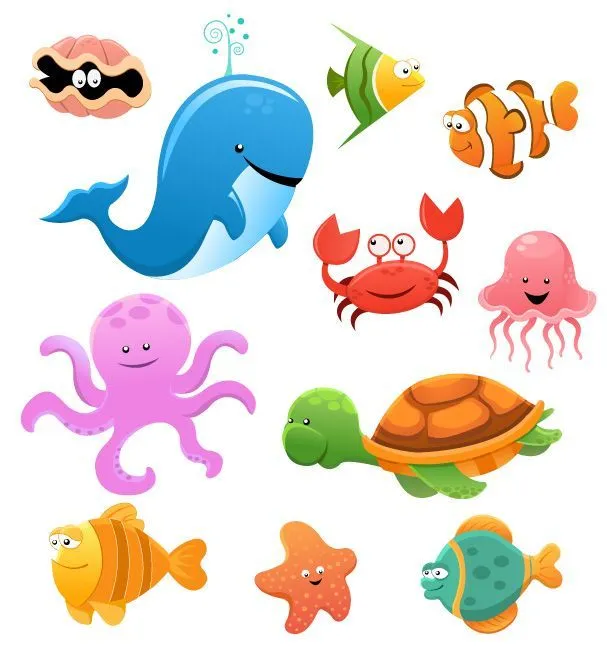 Animales marinos cartoon - Imagen vectorial de una divertida ...