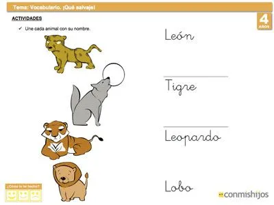 Animales salvajes. Ficha para ampliar vocabulario Animales salvajes. Ficha para ampliar vocabulario