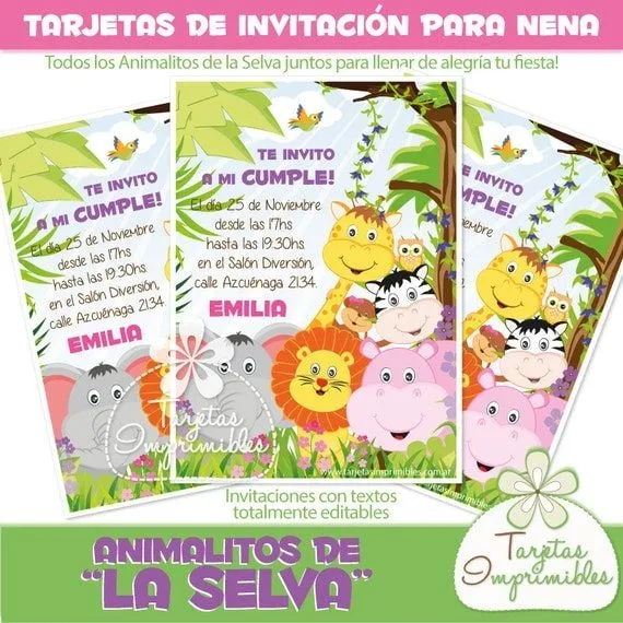 Animales de la selva by Girl Invitaciones por TarjetasImprimibles Animales de la selva by Girl Invitaciones por TarjetasImprimibles