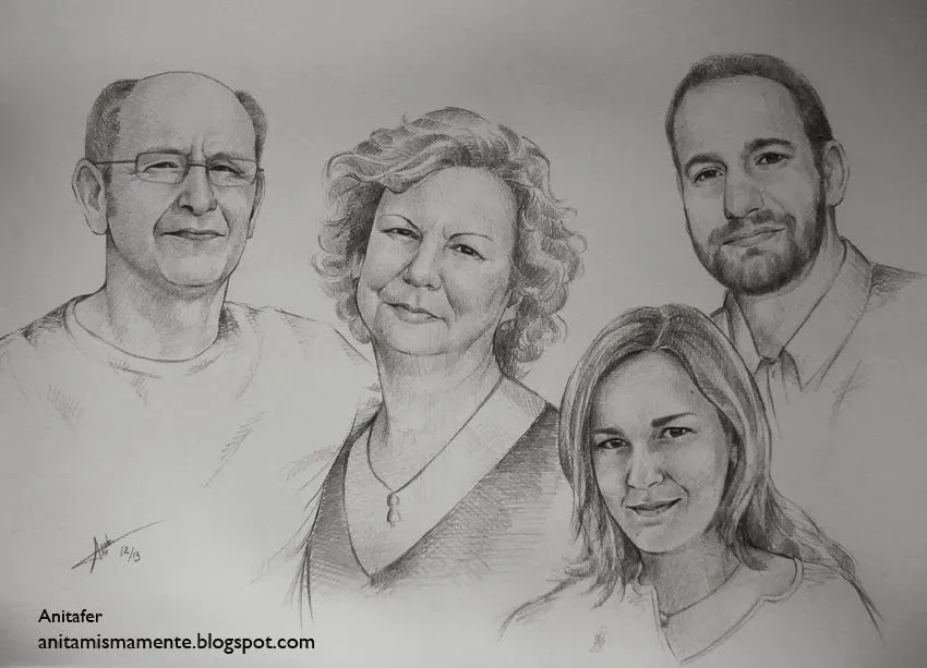 Anitafer_Artist: Retrato en Familia a lápiz, Regalo Navideño Anitafer_Artist: Retrato en Familia a lápiz, Regalo Navideño