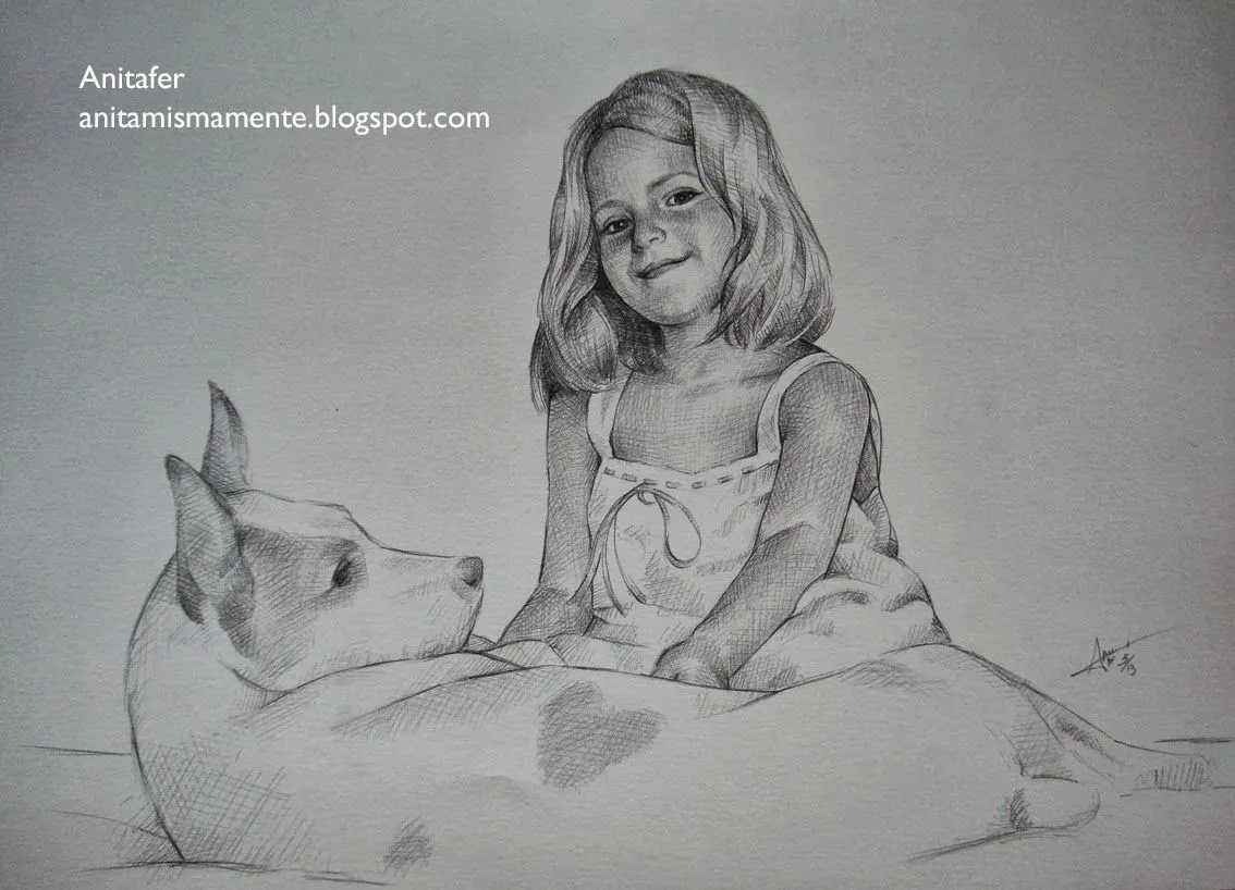 Anitafer_Artist: Retrato a lápiz, Niña con su perro Anitafer_Artist: Retrato a lápiz, Niña con su perro