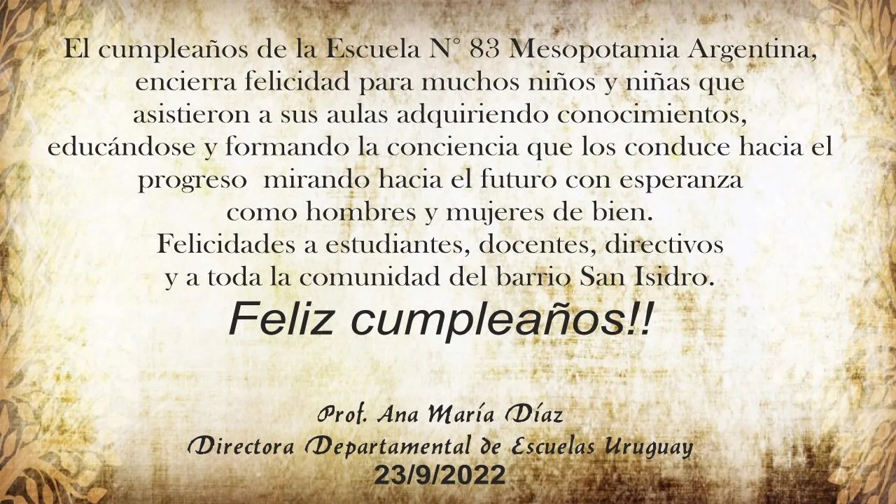 Aniversario 45 de Escuela N° 83 Mesopotamia Argentina – Consejo General de Educación Aniversario 45 de Escuela N° 83 Mesopotamia Argentina – Consejo General de Educación