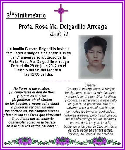 Oracion primer aniversario luctuoso - Imagui