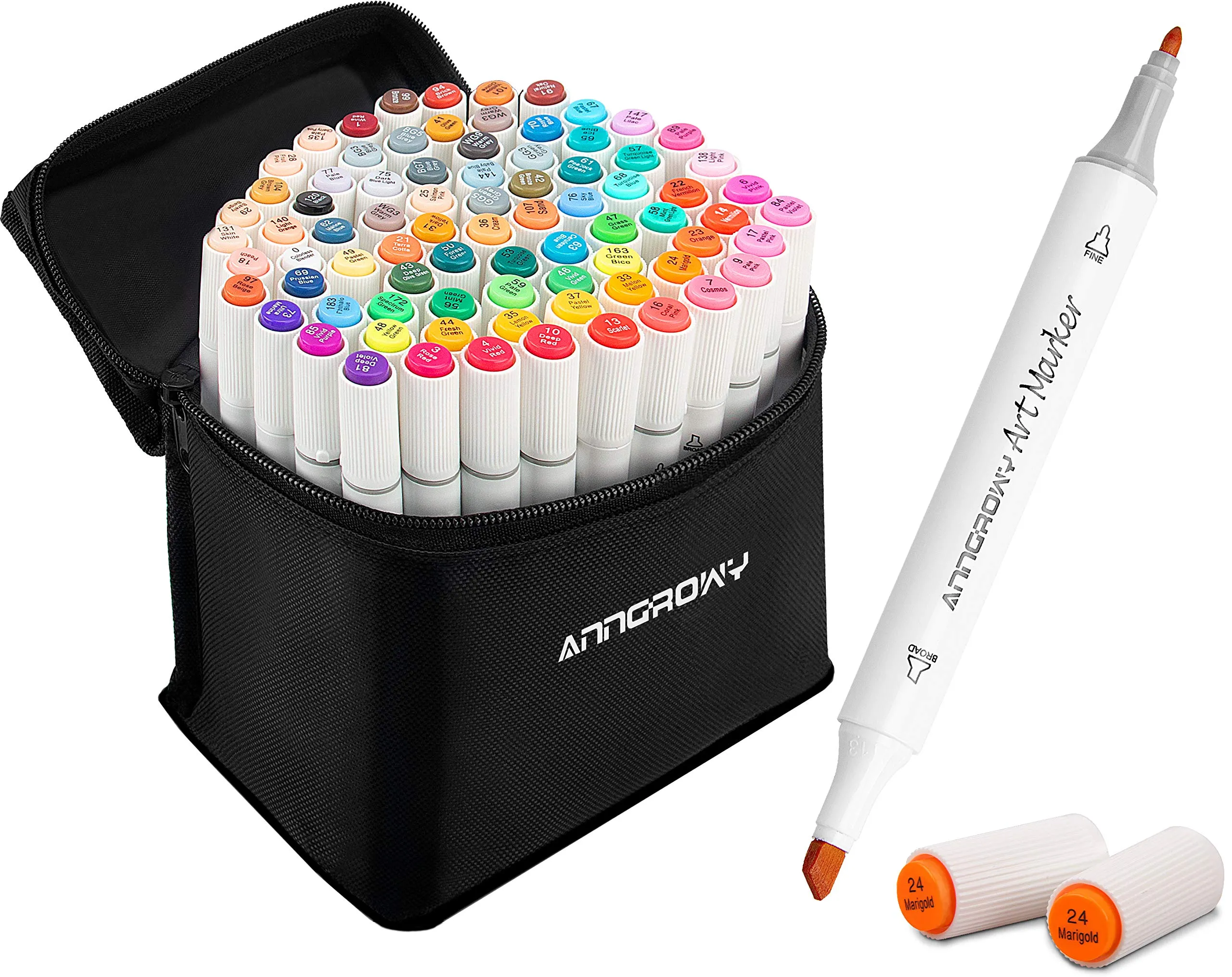 anngrowy Juego de 80 marcadores de alcohol para colorear adultos, juego de marcadores artísticos de doble anngrowy Juego de 80 marcadores de alcohol para colorear adultos, juego de marcadores artísticos de doble
