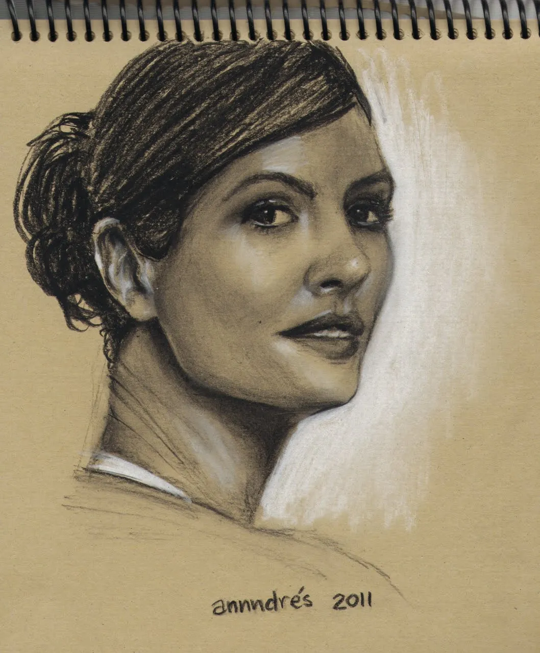 ånnndres: Dibujo de rostro de mujer en lápices conté.