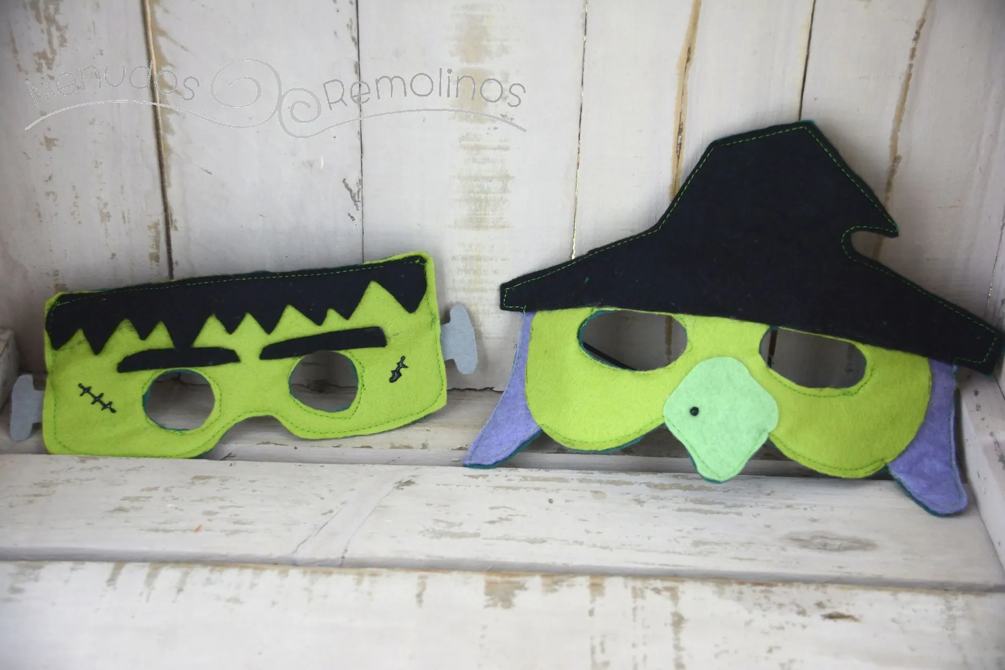 Antifaces para Halloween: Bruja y Frankenstein Antifaces para Halloween: Bruja y Frankenstein