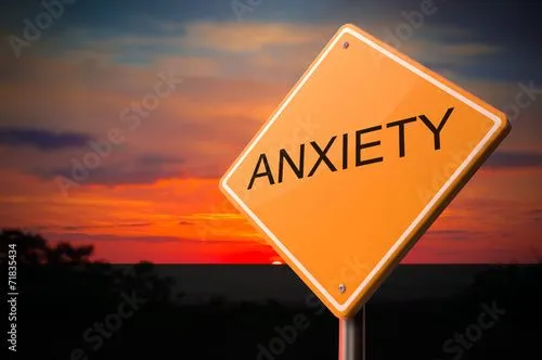 Anxiety Inscription on Warning Road Sign." Fotos de archivo e ...