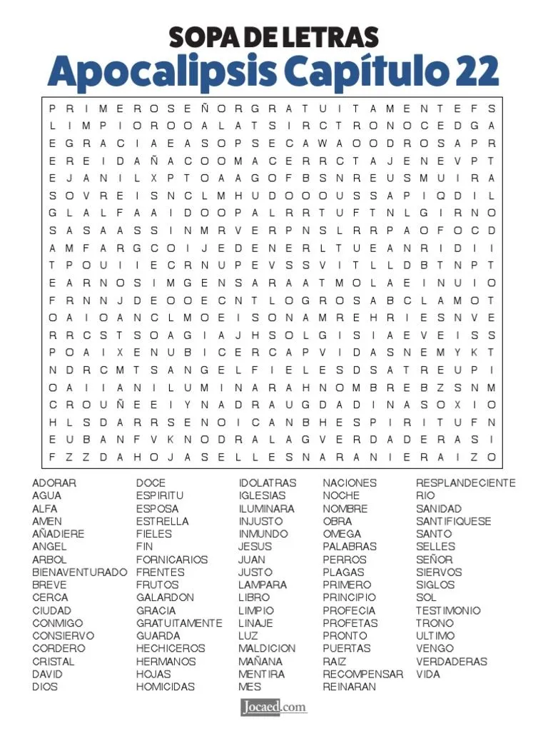 Apocalipsis 22 Sopa de Letras | PDF | Jesús | Creencia religiosa y doctrina Apocalipsis 22 Sopa de Letras | PDF | Jesús | Creencia religiosa y doctrina
