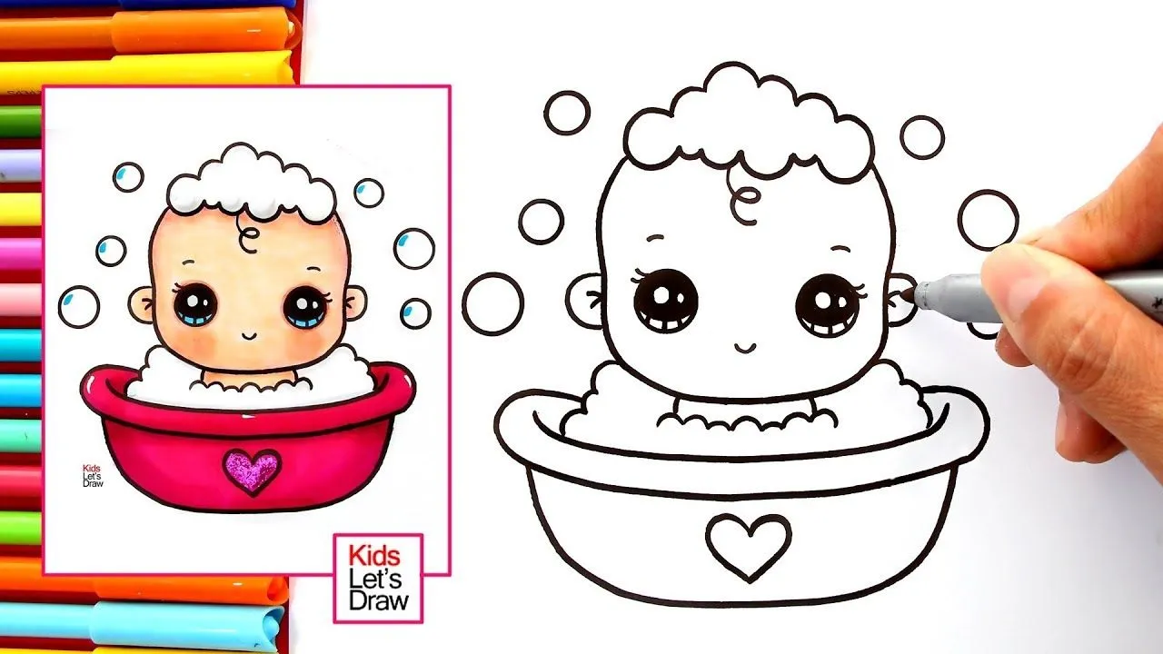 Aprende a dibujar un BEBÉ KAWAII en una Tina de Baño - YouTube